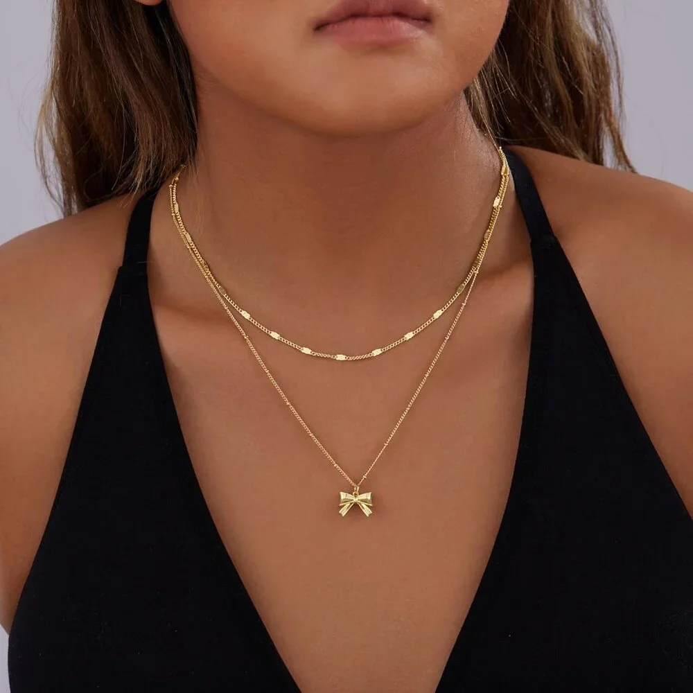 Women's Gold Plated Trendy Circle Paperclip Pendant Choker Cross Bow Necklaces